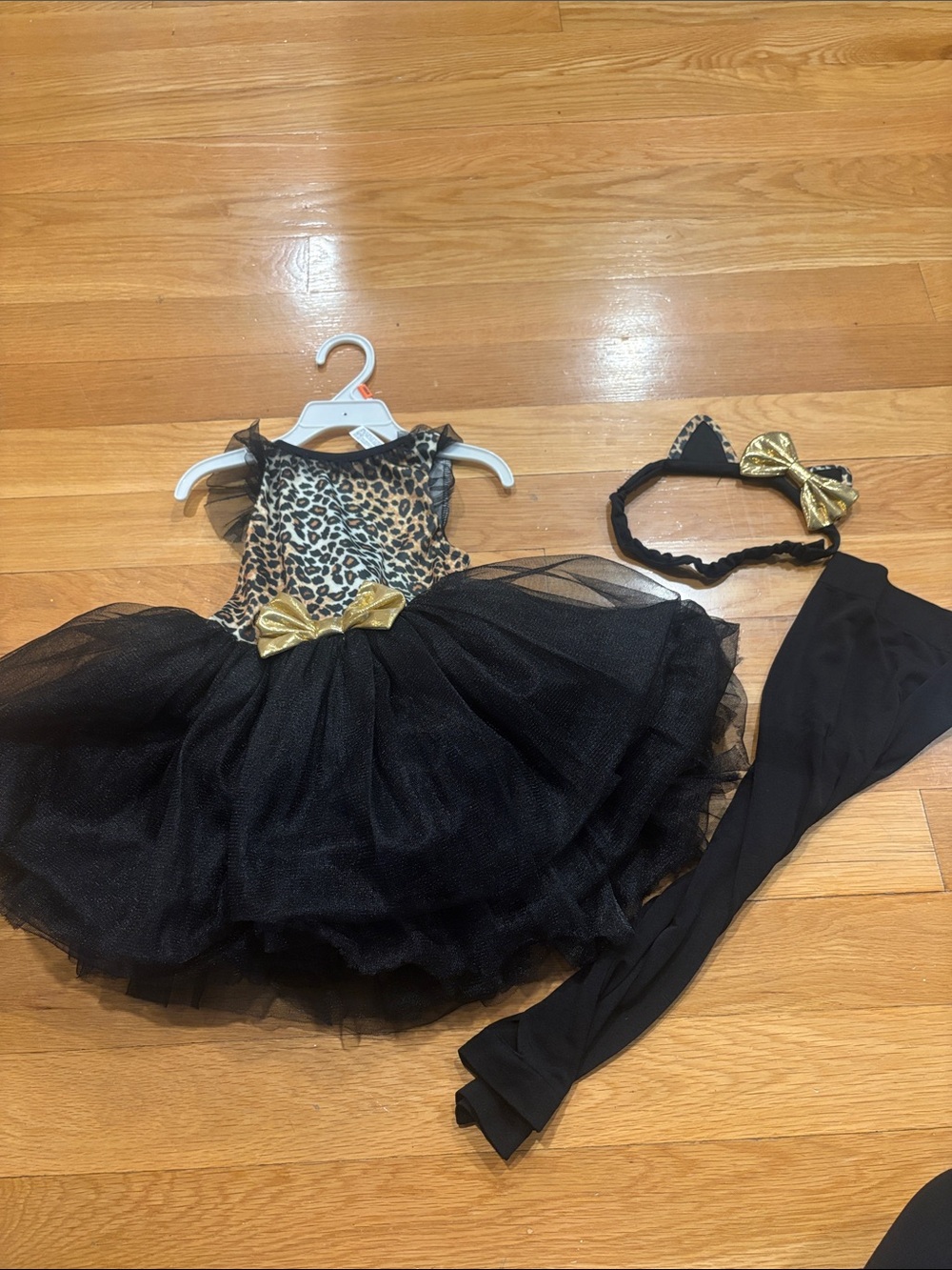 Leopard Tutu Cat Costume Dress with Gold Bow (Black & Leopard)